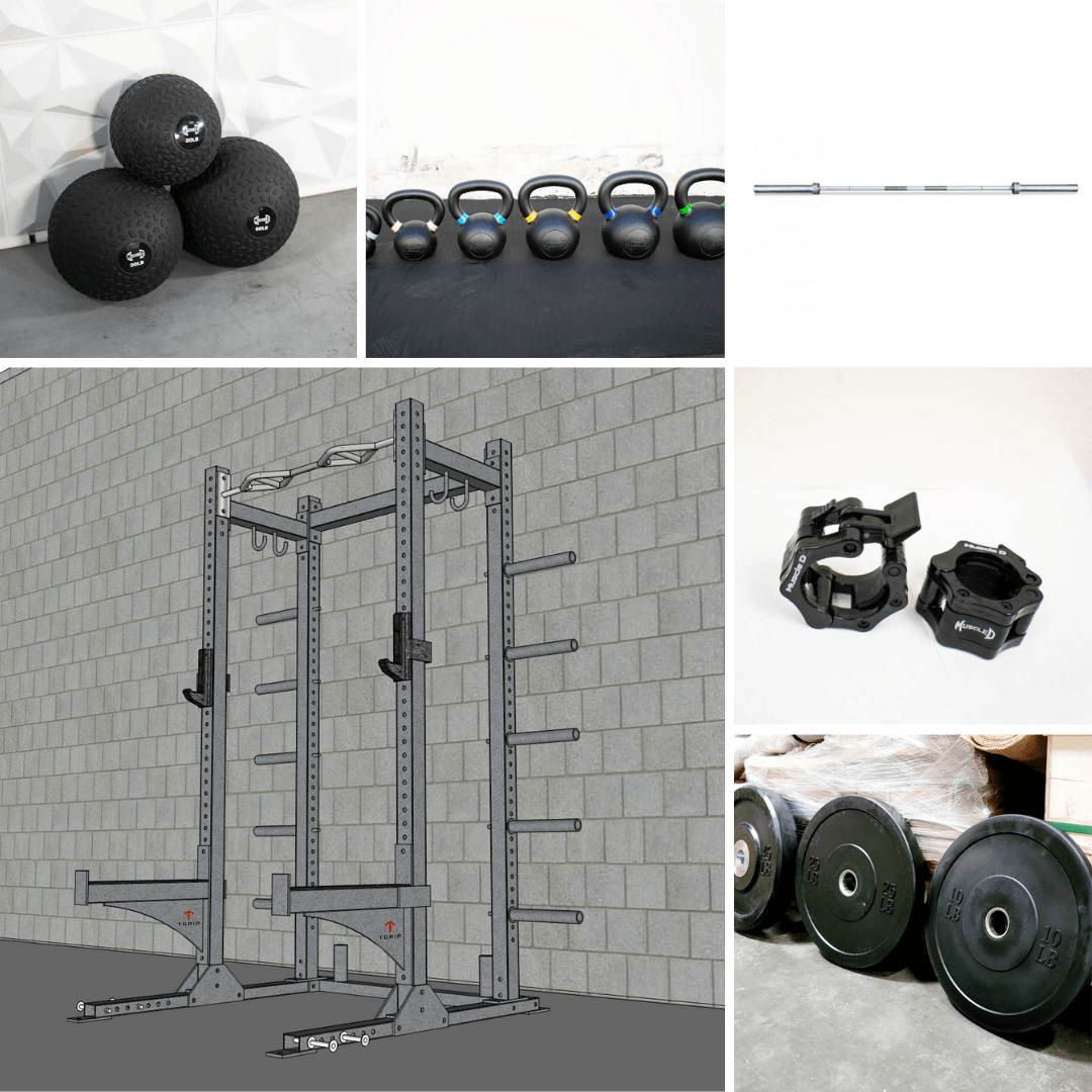 TGrip Commercial Half Rack Complete Kit - 3x3 Steel - Functional Multi - Grip Pull - Up - Bar & Plate Storage - J - Hooks - Grit Grind Strength
