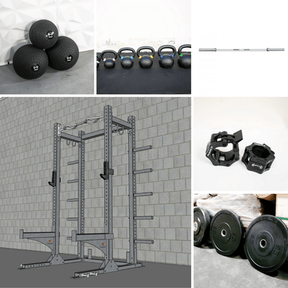 TGrip Commercial Half Rack Complete Kit - 3x3 Steel - Functional Multi - Grip Pull - Up - Bar & Plate Storage - J - Hooks - Grit Grind Strength