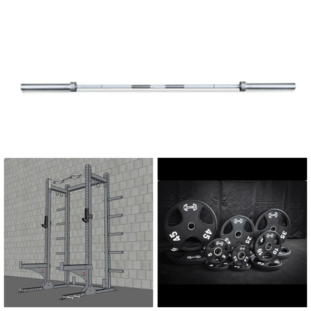 TGrip Commercial Half Rack Complete Kit - 3x3 Steel - Functional Multi - Grip Pull - Up - Bar & Plate Storage - J - Hooks - Grit Grind Strength
