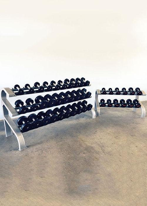 Three Tier 12 Pairs Dumbbell Rack - Muscle D Fitness - Commercial Grade 3 Tier Dummbbell Rack - Grit Grind Strength