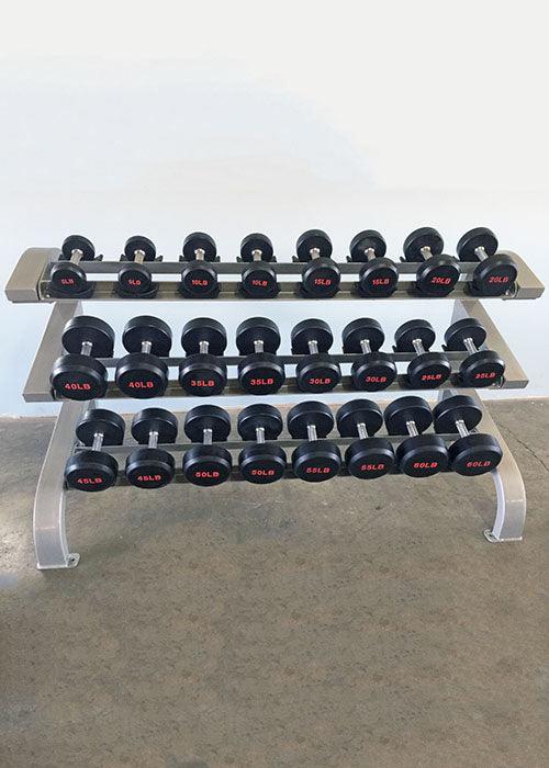 Three Tier 12 Pairs Dumbbell Rack - Muscle D Fitness - Commercial Grade 3 Tier Dummbbell Rack - Grit Grind Strength