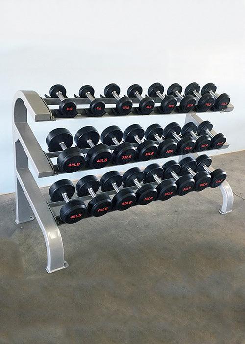 Three Tier 12 Pairs Dumbbell Rack - Muscle D Fitness - Commercial Grade 3 Tier Dummbbell Rack - Grit Grind Strength