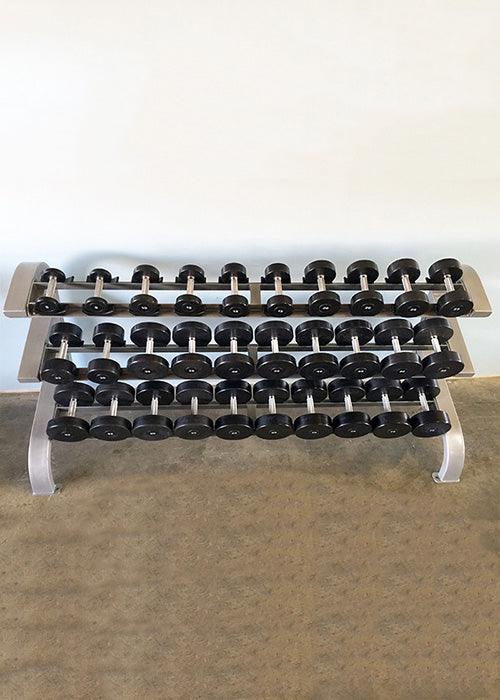 Three Tier 15 Pairs Dumbbell Rack - Muscle D Fitness - Commercial Grade 3 Tier Dummbbell Rack - Grit Grind Strength