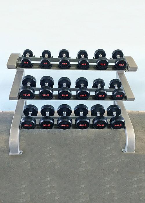 Three Tier 9 Pairs Dumbbell Rack - Muscle D Fitness - Commercial Grade 3 Tier Dummbbell Rack - Grit Grind Strength