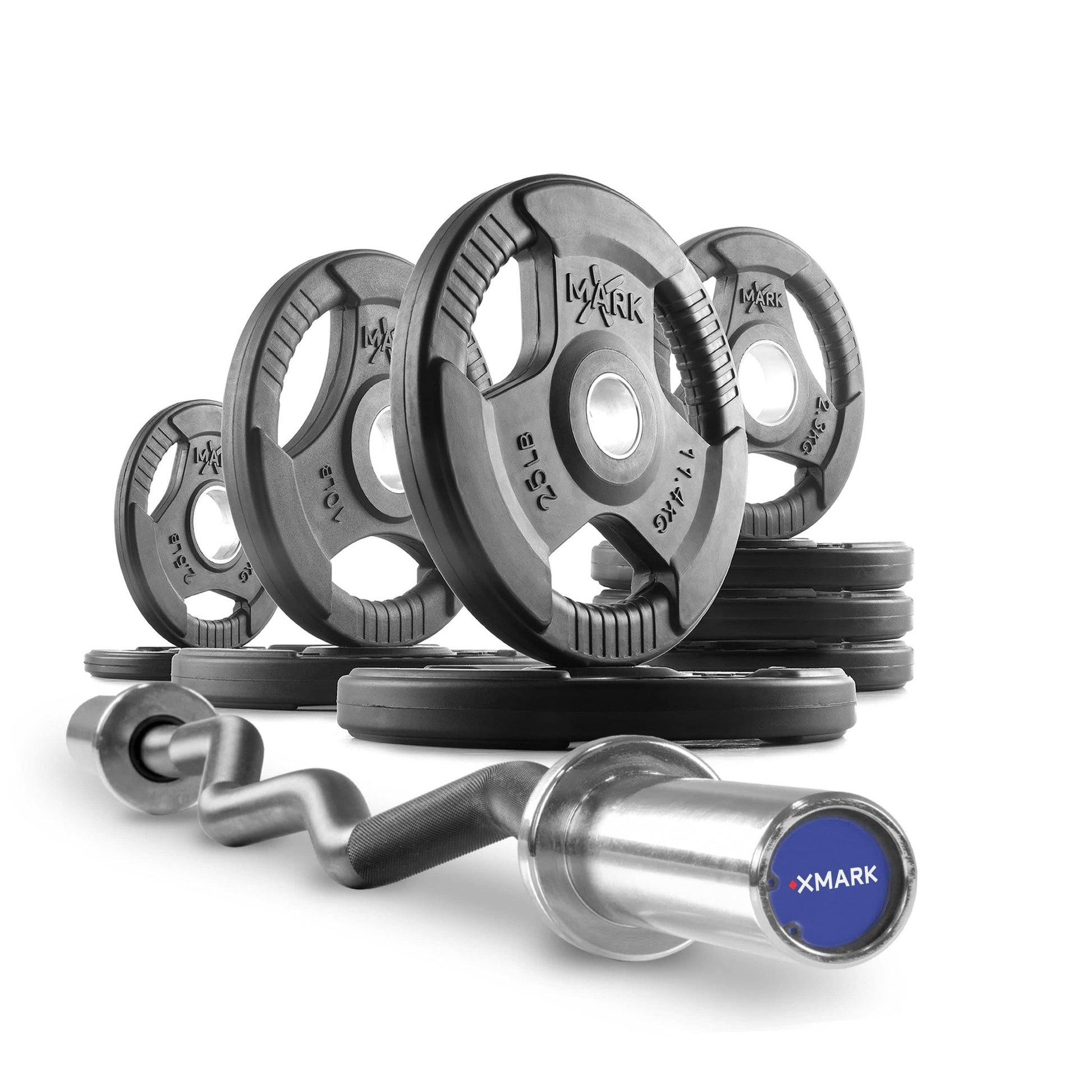 Tri - Grip Olympic Weight Plates and Curl Barbell Sets - Grit Grind Strength