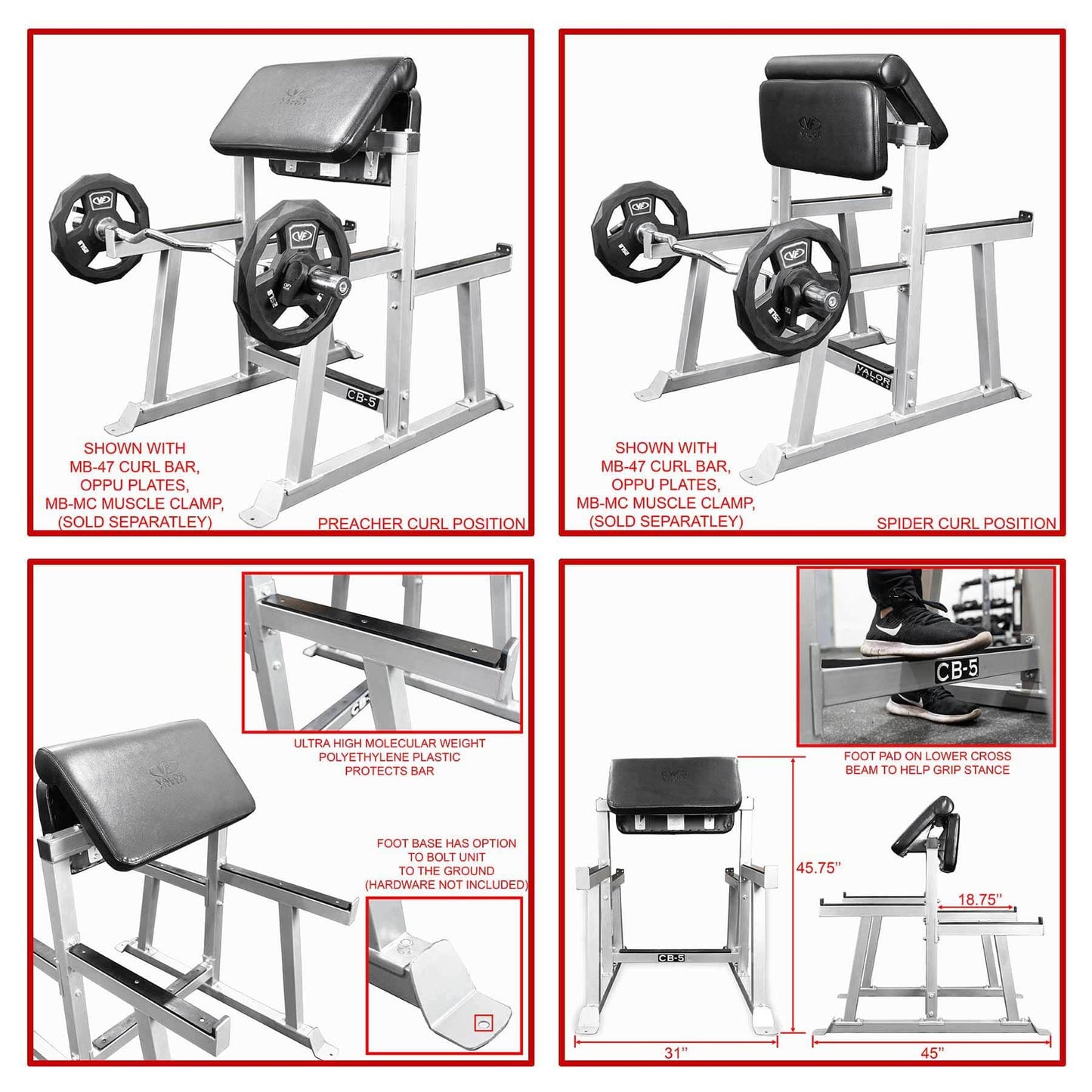 Valor Fitness Exercise & Fitness Standing Preacher Curl Bench