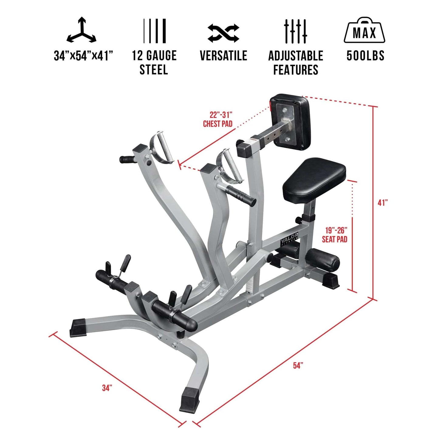 Valor Fitness Weight Lifting Machines & Racks Seated Row Machine w/ Independent Arms