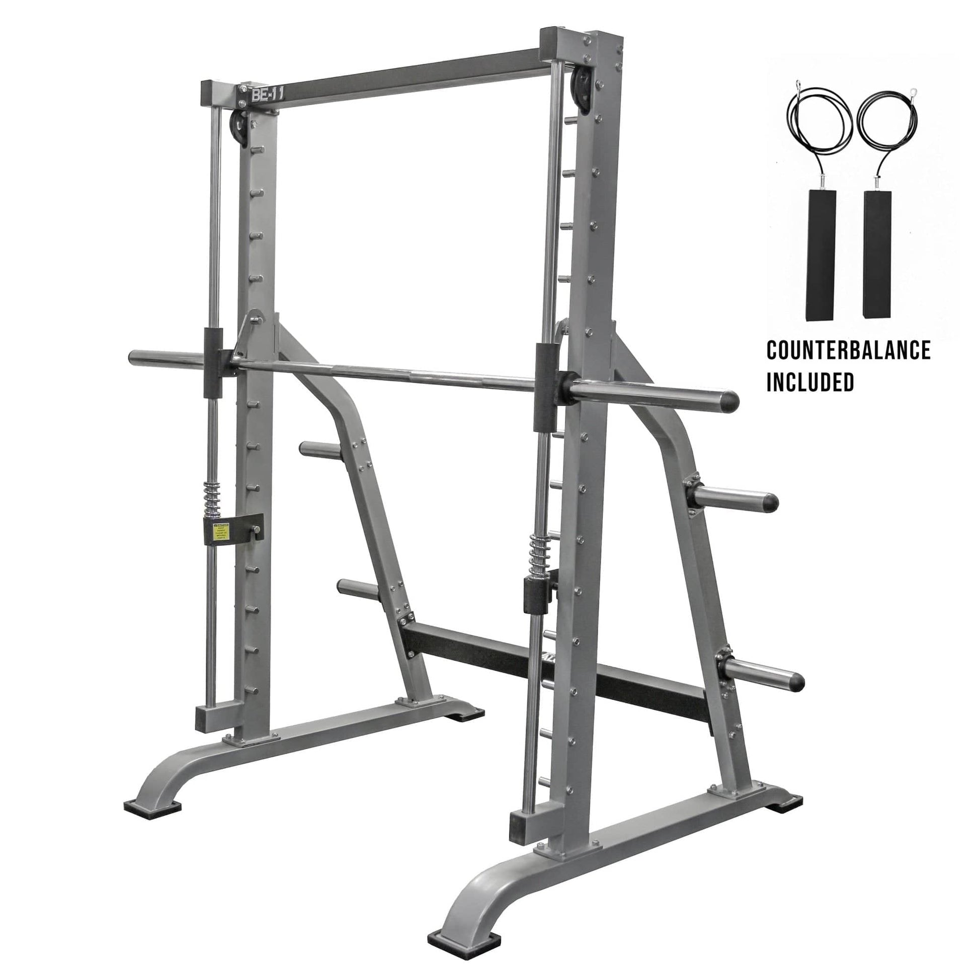 Valor Fitness Weight Lifting Machines & Racks Silver Counterbalanced Smith Machine with Plate Storage Pegs