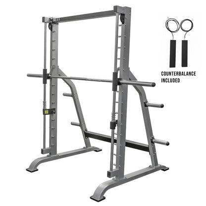 Valor Fitness Weight Lifting Machines & Racks Silver Counterbalanced Smith Machine with Plate Storage Pegs