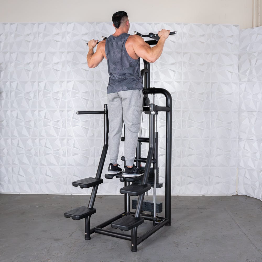 Vogue Assisted Chin/Dip - Muscle D Fitness - Adjustable - Pin Selectorized - Back Tricep Combo - Grit Grind Strength