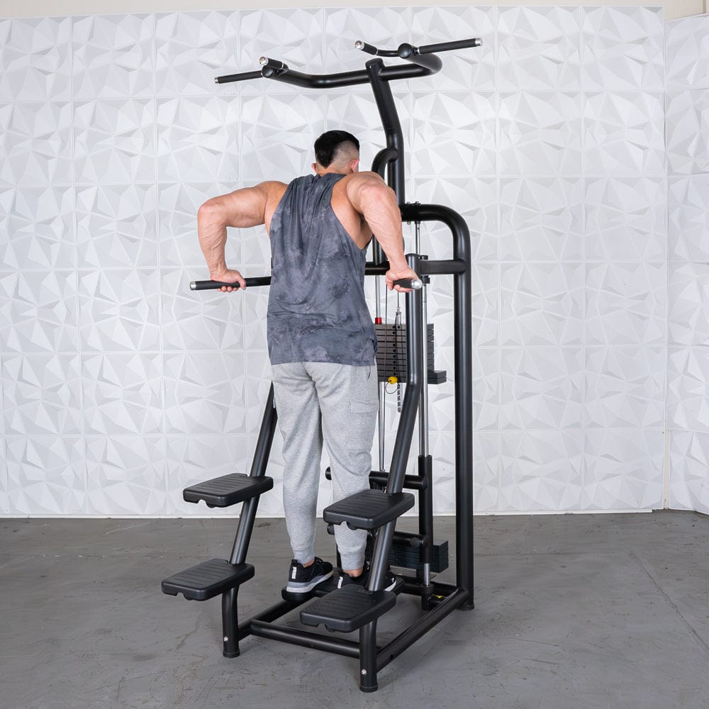 Vogue Assisted Chin/Dip - Muscle D Fitness - Adjustable - Pin Selectorized - Back Tricep Combo - Grit Grind Strength