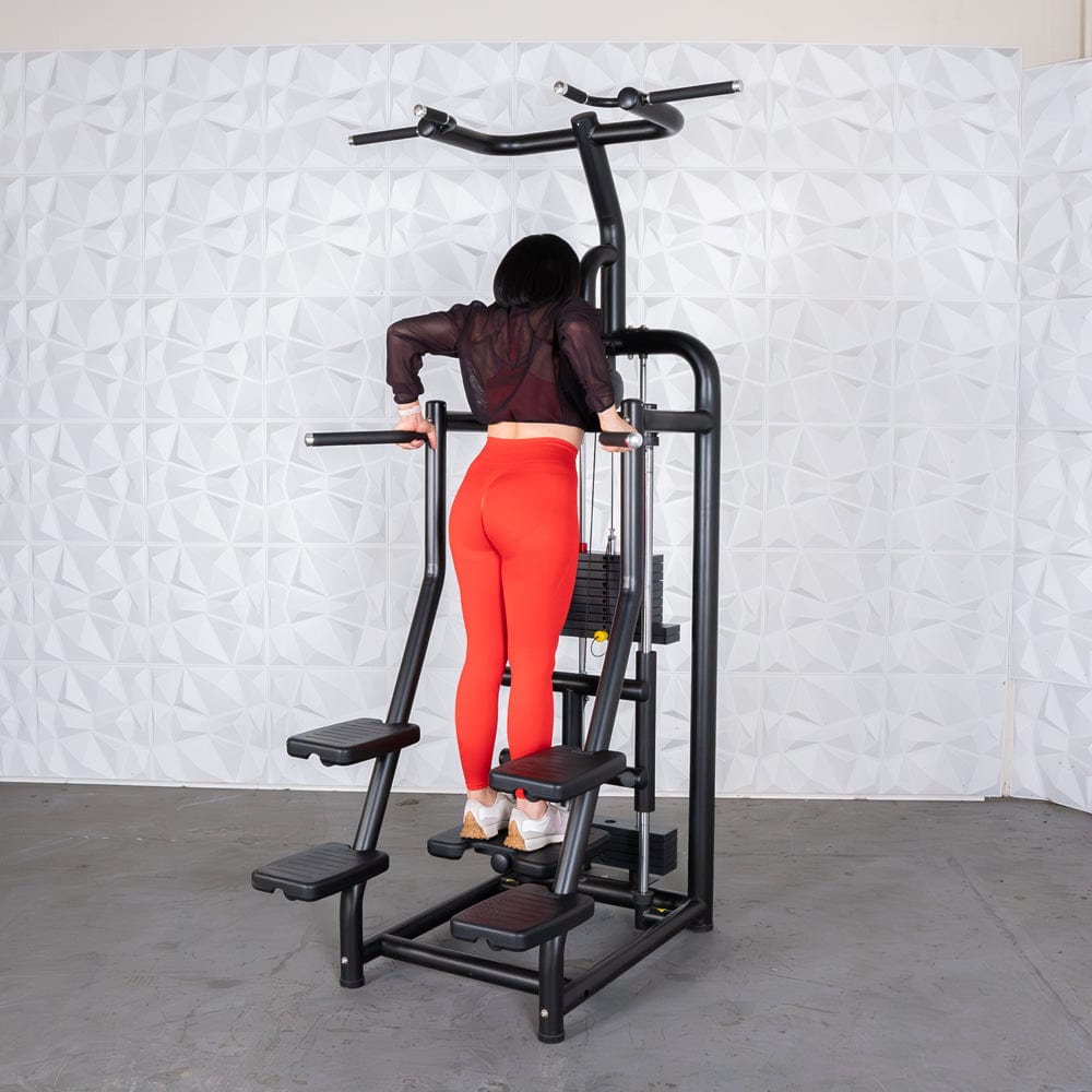 Vogue Assisted Chin/Dip - Muscle D Fitness - Adjustable - Pin Selectorized - Back Tricep Combo - Grit Grind Strength