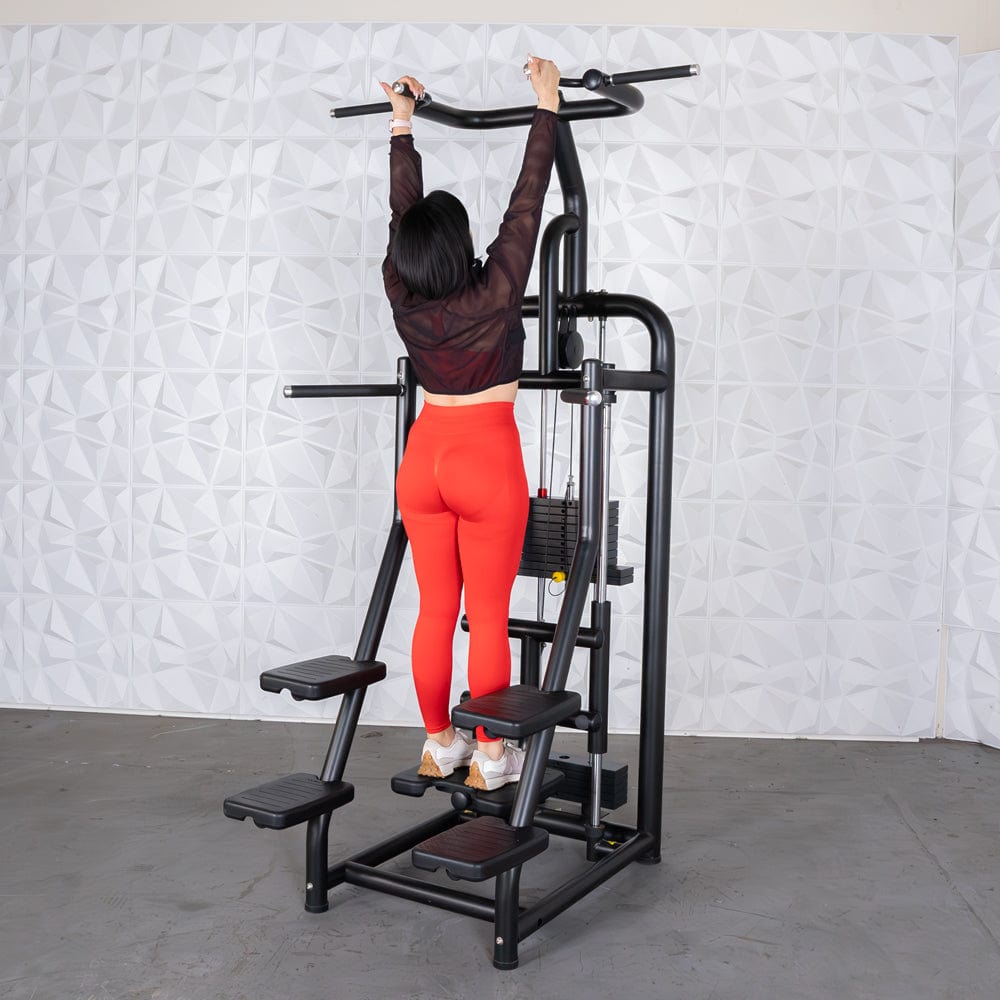 Vogue Assisted Chin/Dip - Muscle D Fitness - Adjustable - Pin Selectorized - Back Tricep Combo - Grit Grind Strength