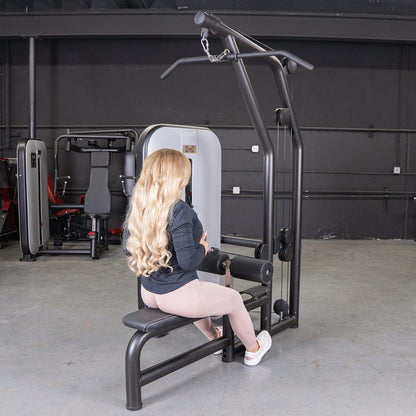 Vogue Lat/Low Row - Muscle D Fitness - Adjustable Seat - Pin Selectorized - Combo Back Machine - Grit Grind Strength