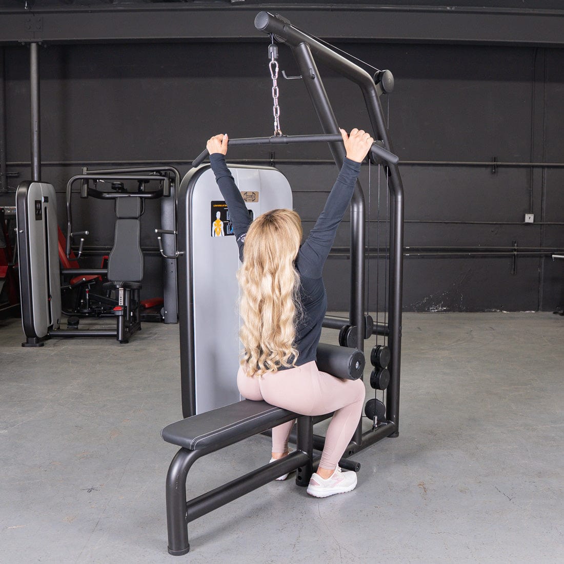Vogue Lat/Low Row - Muscle D Fitness - Adjustable Seat - Pin Selectorized - Combo Back Machine - Grit Grind Strength