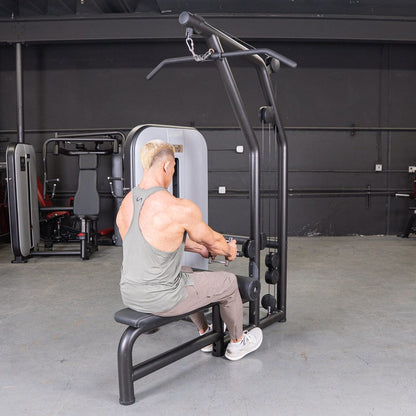 Vogue Lat/Low Row - Muscle D Fitness - Adjustable Seat - Pin Selectorized - Combo Back Machine - Grit Grind Strength