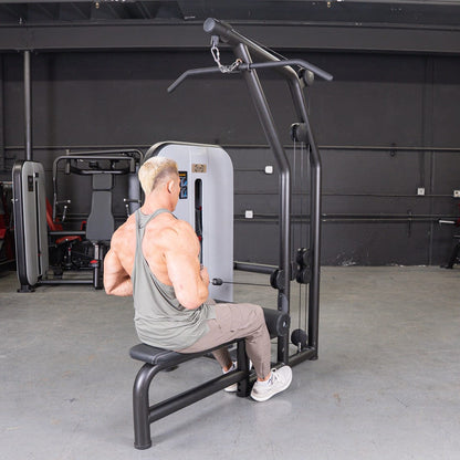 Vogue Lat/Low Row - Muscle D Fitness - Adjustable Seat - Pin Selectorized - Combo Back Machine - Grit Grind Strength