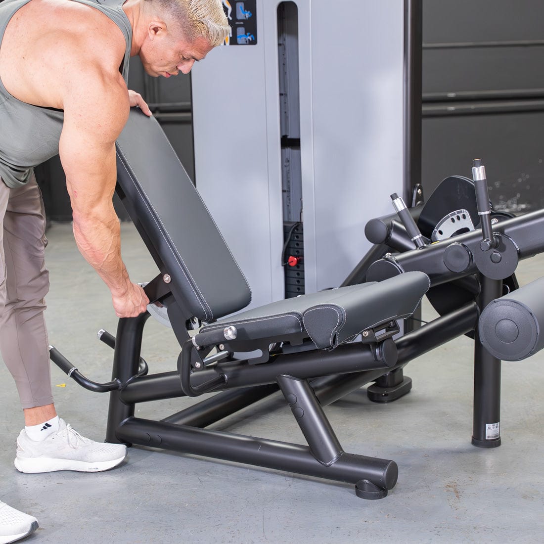Vogue Leg Extension/Prone Leg Curl Combo - Muscle D Fitness - Seated - Adjustable - Pin Selectorized - Quads Hamstring Machine - Grit Grind Strength