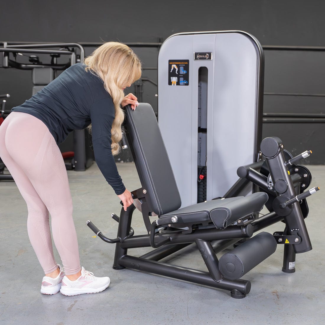 Vogue Leg Extension/Prone Leg Curl Combo - Muscle D Fitness - Seated - Adjustable - Pin Selectorized - Quads Hamstring Machine - Grit Grind Strength