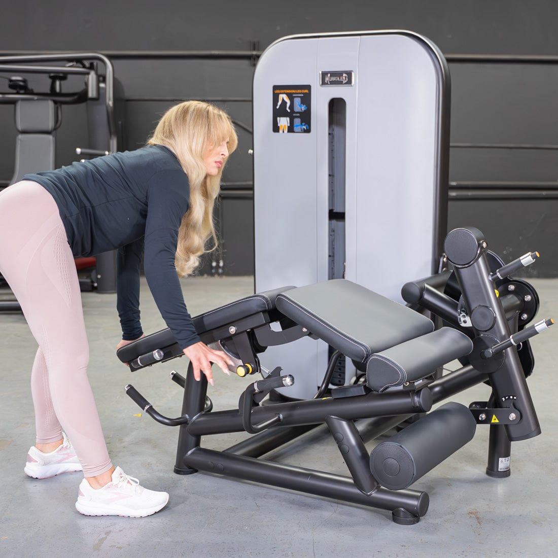 Vogue Leg Extension/Prone Leg Curl Combo - Muscle D Fitness - Seated - Adjustable - Pin Selectorized - Quads Hamstring Machine - Grit Grind Strength