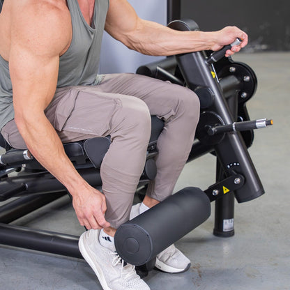 Vogue Leg Extension/Prone Leg Curl Combo - Muscle D Fitness - Seated - Adjustable - Pin Selectorized - Quads Hamstring Machine - Grit Grind Strength