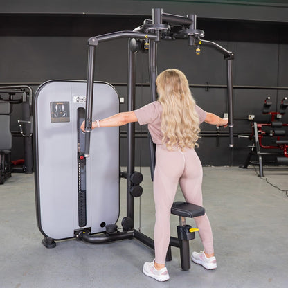 Vogue Pec Deck/Rear Delt - Muscle D Fitness - Adjustable Seat - Pin Selectorized - Chest Back Workout Combo - Grit Grind Strength
