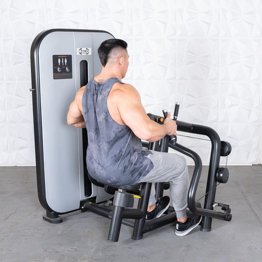 Vogue Seated Row - Muscle D Fitness - Adjustable Seat - Pin Selectorized - Lat Workout - Grit Grind Strength