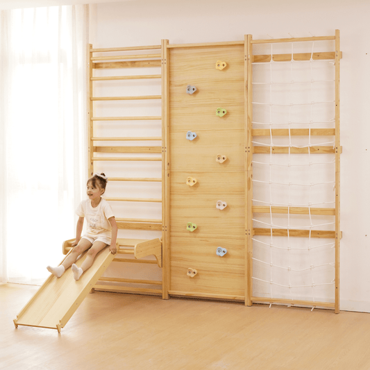 Walnut Modular 9 - in - 1 Swedish Ladder Wall Gym – Indoor Climber for Kids & Toddlers - Grit Grind Strength