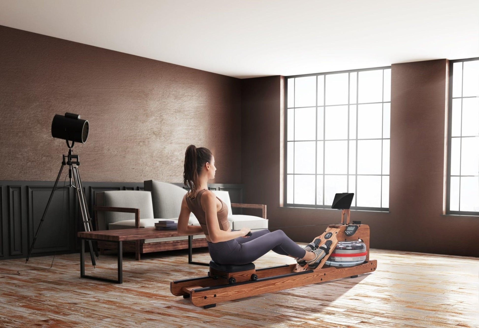 Water Rower - Muscle D Fitness - Wooden Seated Adjustable Water Rower - Grit Grind Strength