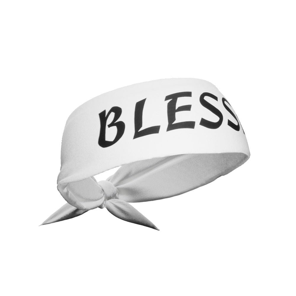 White BLESSED Tie Headband - Grit Grind Strength