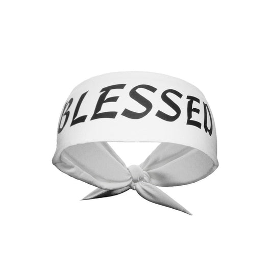 White BLESSED Tie Headband - Grit Grind Strength