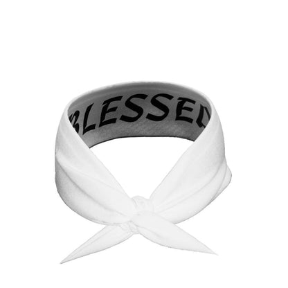 White BLESSED Tie Headband - Grit Grind Strength