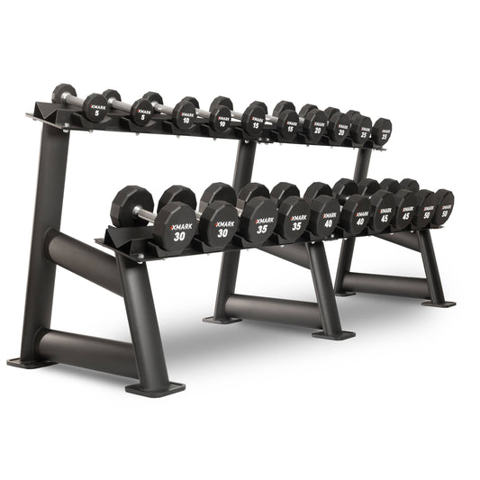 XMARK 5 - 50 lb Set / CLASSIC RACK 12-Sided Commercial Urethane Dumbbells (5-50 lb and 5-75 lb Sets)