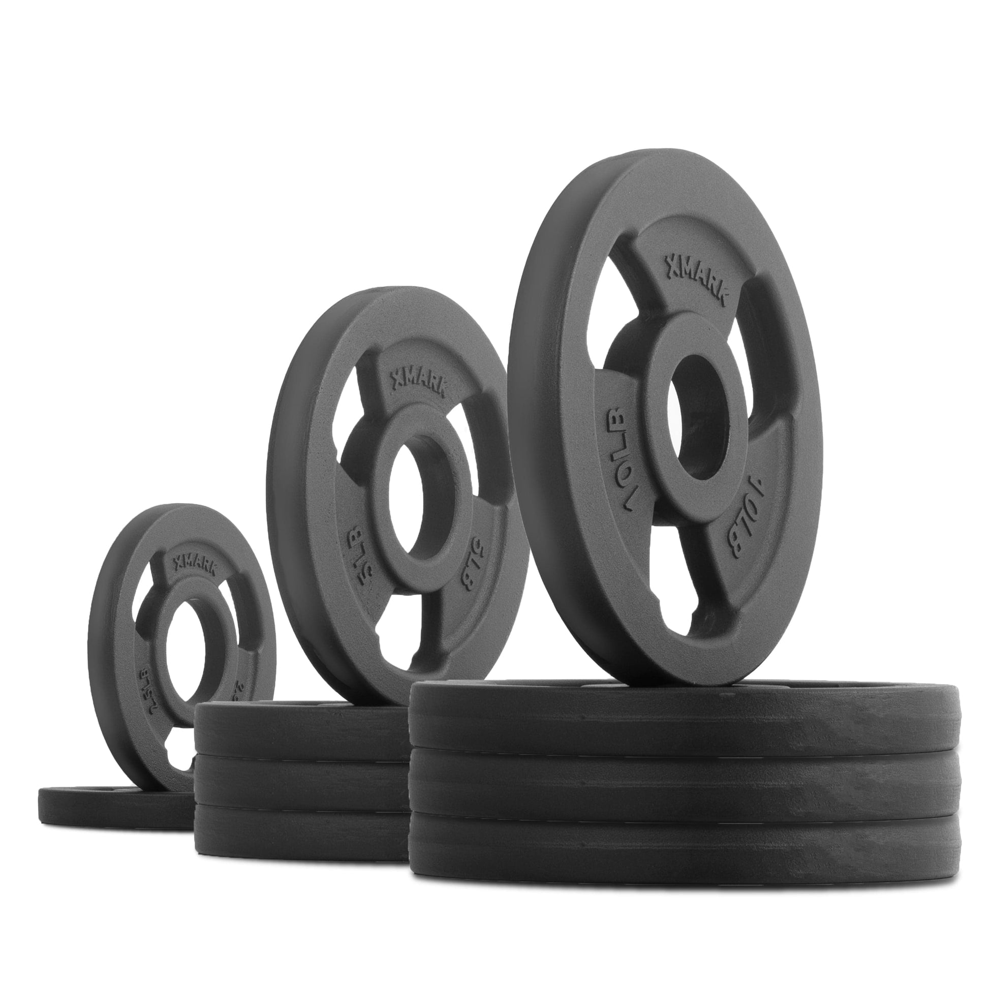 XMARK 65 lb Set Iron Horse Premium Cast Iron Olympic Weight Plate Pairs and Sets