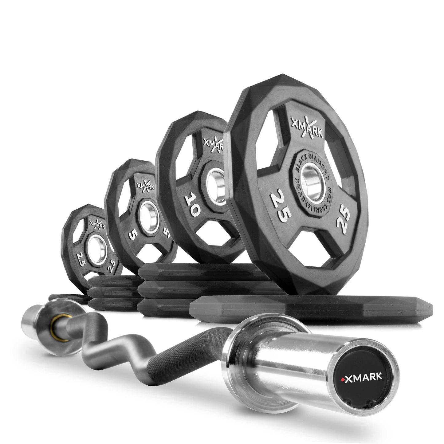 XMARK Weight Sets & Bundles XM-3675 / 115lb Set Black Diamond® Olympic Weight Plates and Curl Barbell Sets