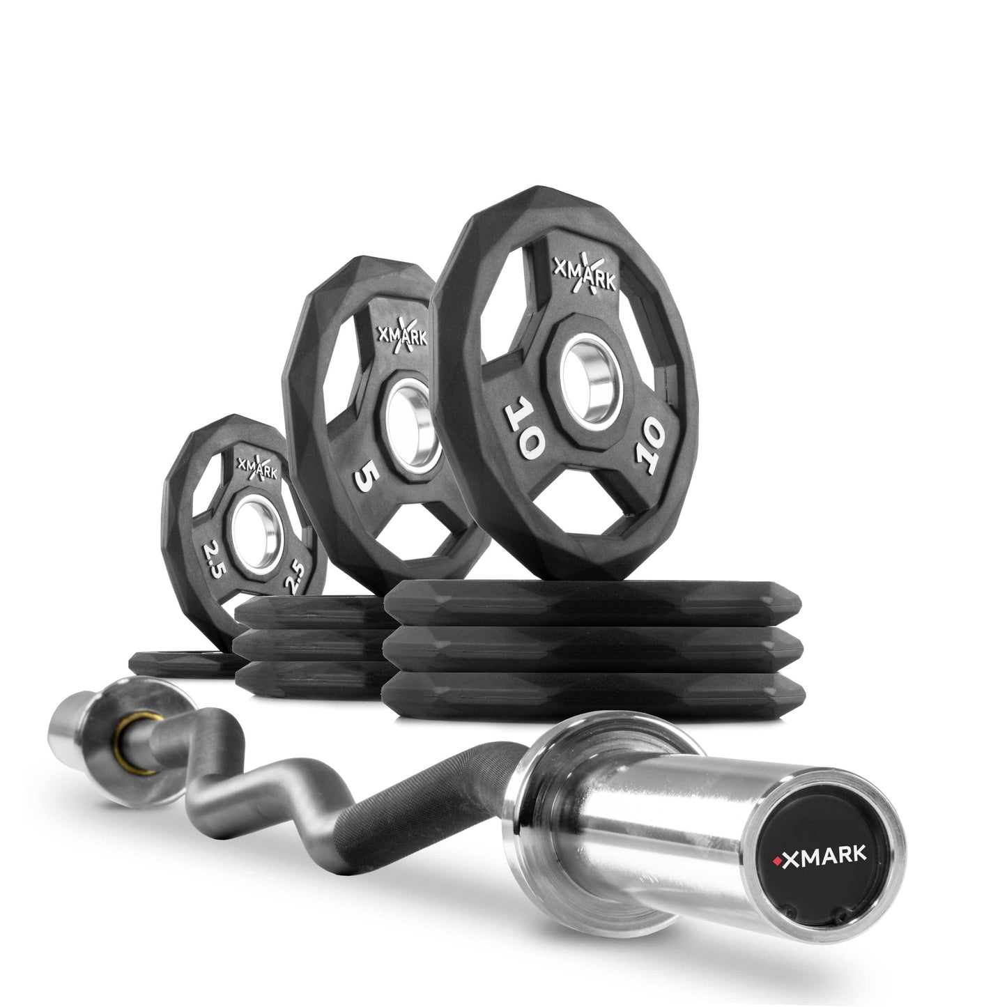 XMARK Weight Sets & Bundles XM-3675 / 65lb Set Black Diamond® Olympic Weight Plates and Curl Barbell Sets