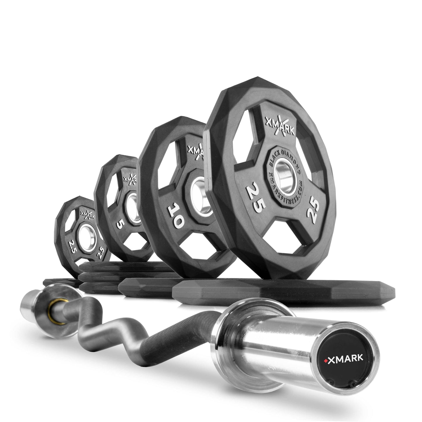 XMARK Weight Sets & Bundles XM-3675 / 95lb Set Black Diamond® Olympic Weight Plates and Curl Barbell Sets